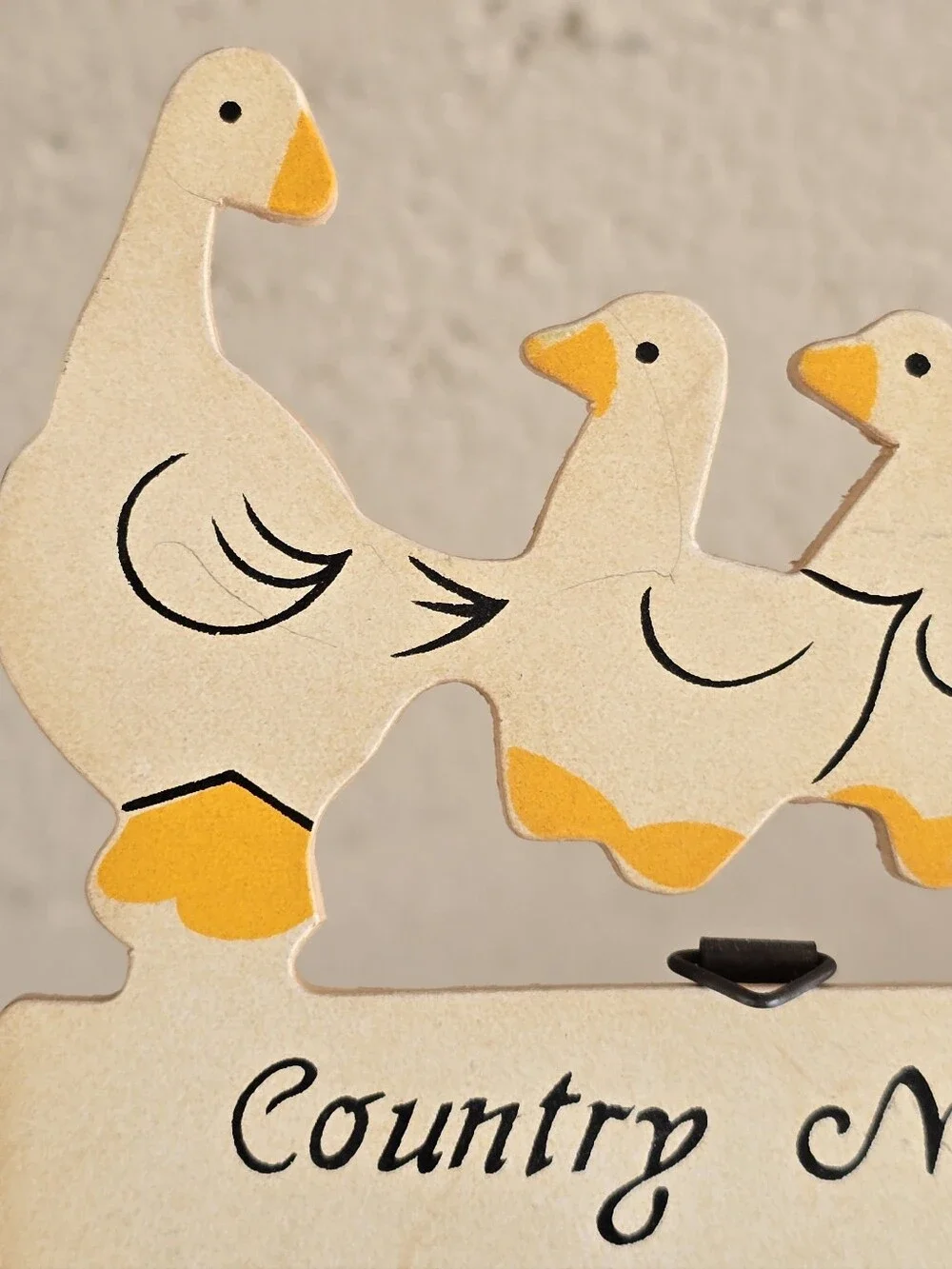 Vintage cottagecore farmhouse mother goose with goslings wood hanging notes pen